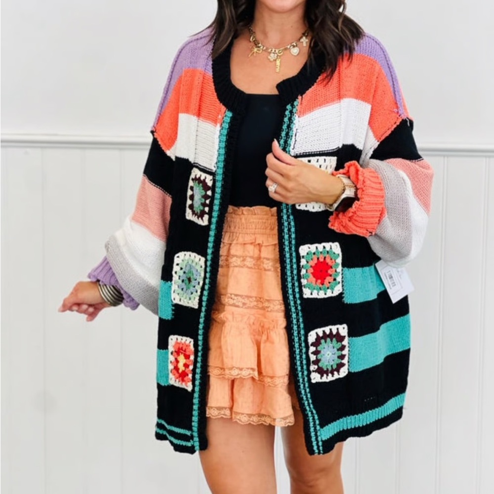 POL Oversized Granny Patchwork Chunky Cardigan Sw… - image 7